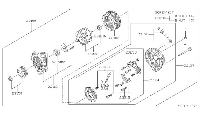 1995 Nissan 240SX Alternator Compatible Diagram for 23100-70F00