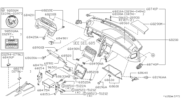 1997 Nissan 240SX Grille-Side Defroster,LH Diagram for 68741-70F10