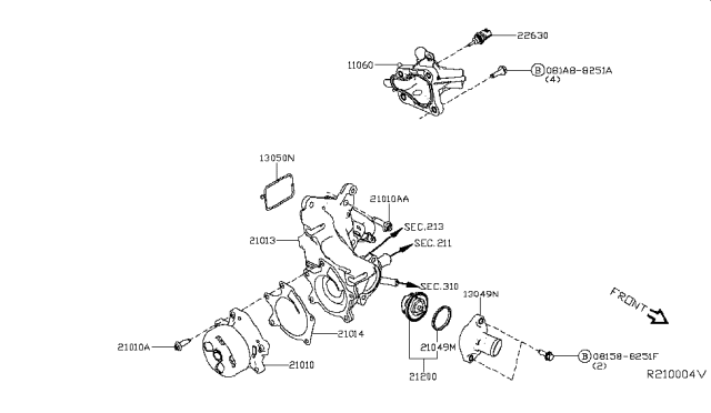 2019 Nissan Altima Gasket-Water Inlet Diagram for 13050-5NA1A