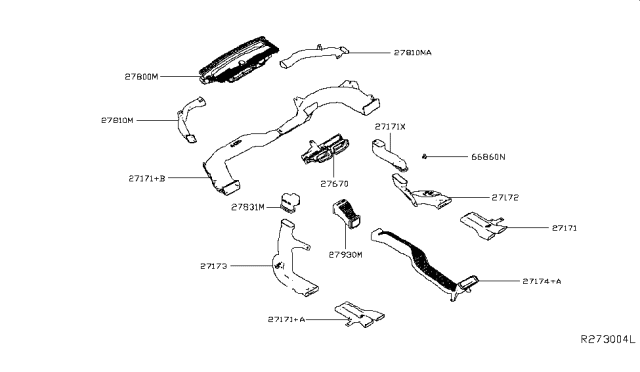 2019 Nissan Altima Duct-VENTILATOR Center Diagram for 27860-6CA0A