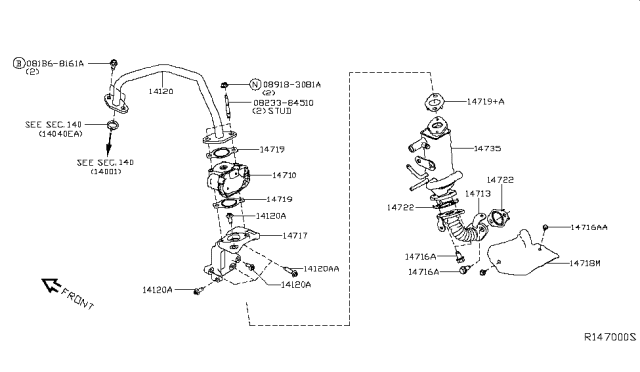 2019 Nissan Altima Cooler Assembly-EGR Diagram for 14735-6CA0B