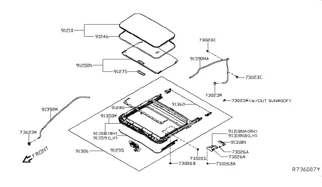 2019 Nissan Altima Shade Assy-Sunroof Diagram for 91250-6CA1A