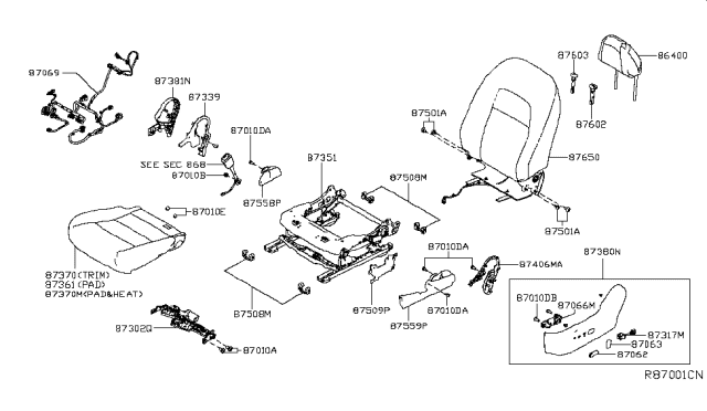 2019 Nissan Altima Trim Assy-Cushion,Front Seat LH Diagram for 87370-6CA3B