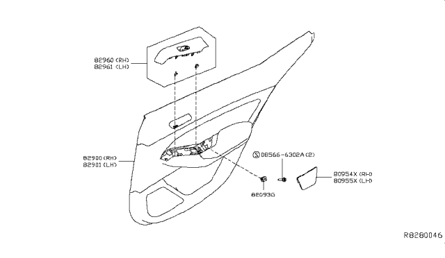 2019 Nissan Altima Cap-Door Finisher,RH Diagram for 80954-6CA0B