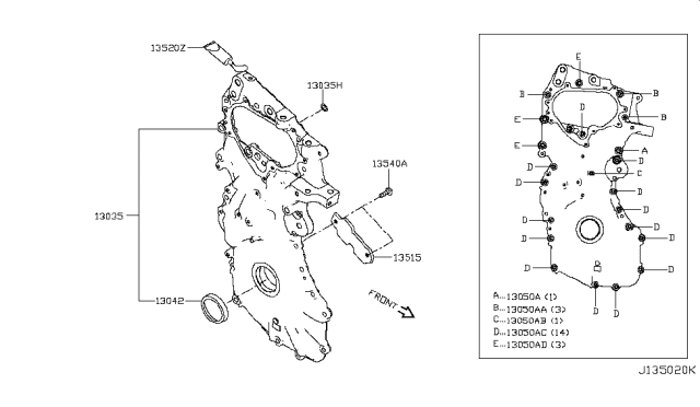 Cover Assembly-Front,Timing Chain Diagram for 13500-5NA1A