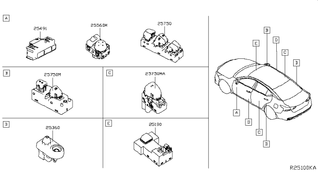 2019 Nissan Altima Switch Assy-Power Window Main Diagram for 25401-6CA0A