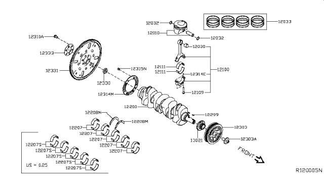 2019 Nissan Altima Pulley-Crankshaft Diagram for 12303-6CA0A