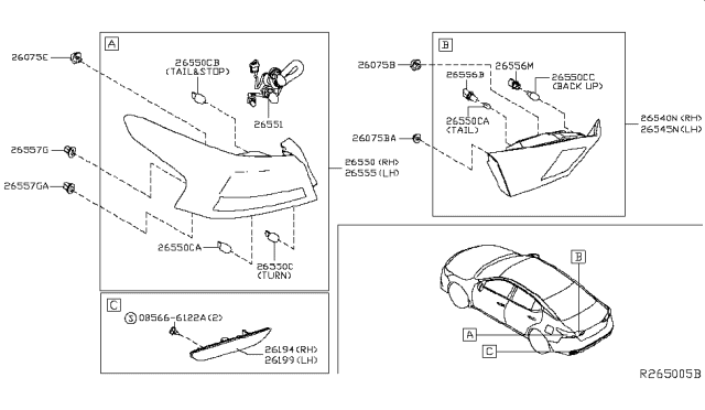 2019 Nissan Altima Lamp Re Comb RH Diagram for 26550-6CA1A