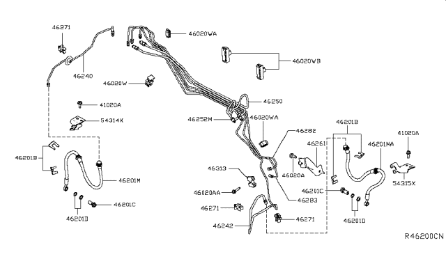 2019 Nissan Altima Tube Assembly - Brake, Front Master Cylinder Diagram for 46250-6CA0A