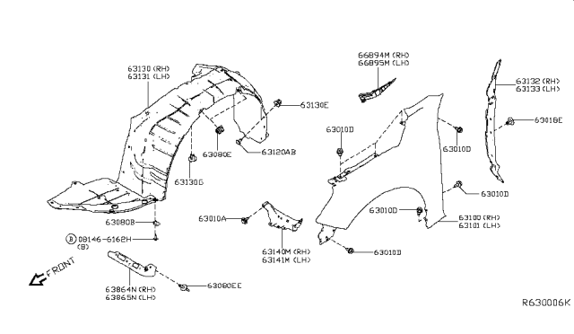 2019 Nissan Altima PROTCT Front Fender L Diagram for 63841-6CA1A