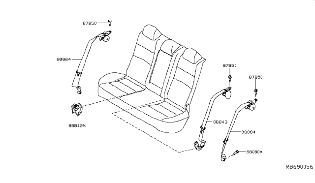 2019 Nissan Altima Rear Buckle Belt Assembly, Center Diagram for 88842-6CA8A