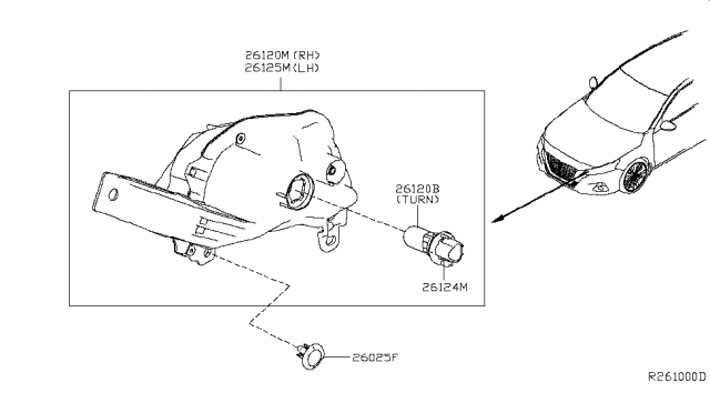 2019 Nissan Altima Lamp Turn Front R Diagram for 26130-6CA0A