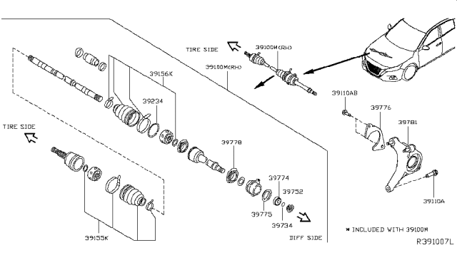 2019 Nissan Altima Bracket Front Shaft Diagram for 39780-6CC0A