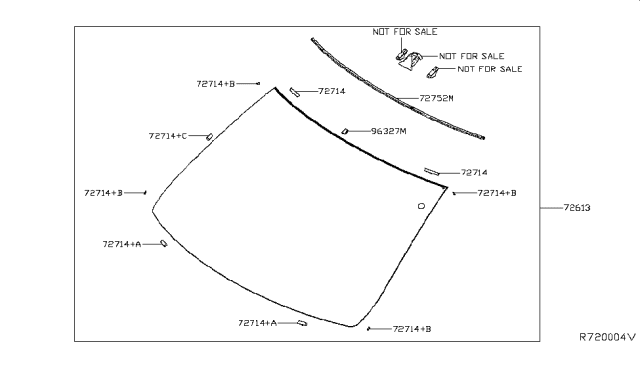 2019 Nissan Altima Windshield Glass Diagram for 72700-6CA1B