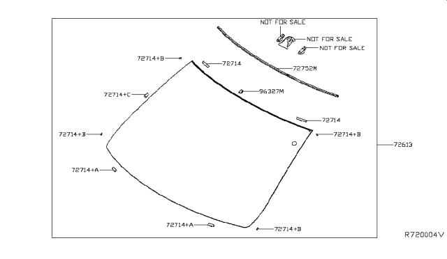 2019 Nissan Altima Windshield Glass Diagram for 72700-6CA1A