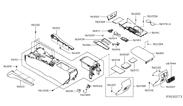 2019 Nissan Altima Lid ASY Console Diagram for 96920-6CA0A