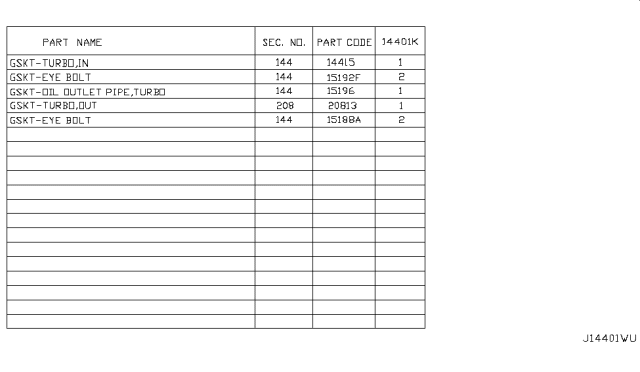 2019 Nissan Altima Turbocharger Gasket Kit Diagram for A4401-5NA0A