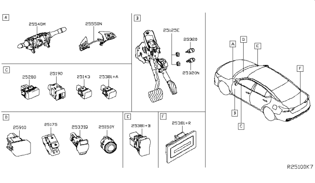 2019 Nissan Altima Switch Assembly-Steering Wheel Diagram for 25550-6CG4B