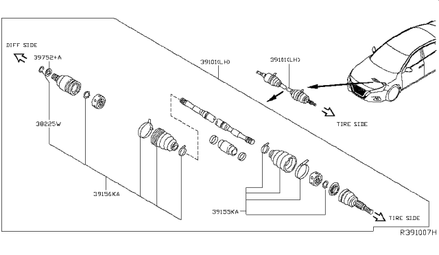 2019 Nissan Altima Shaft Front Drive Diagram for 39101-6CB0A