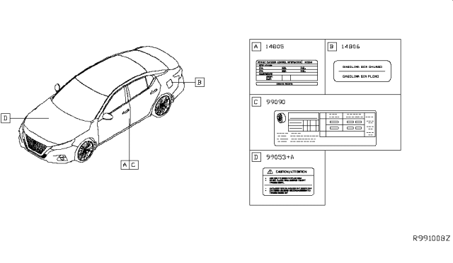 2019 Nissan Altima PLACARD Tire Lt Diagram for 99090-6CA0D