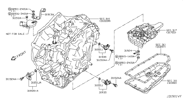 2019 Nissan Altima Lever - Selector Range Diagram for 31913-70X2A