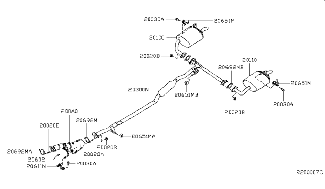 2019 Nissan Altima Exhaust Muffler Assembly Diagram for 20110-6CA1A