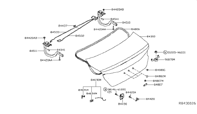 2019 Nissan Altima W/S Trunk Lid Diagram for 84830-6CA1B