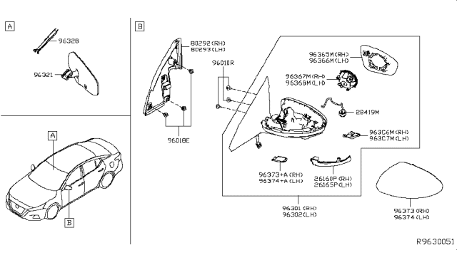 2019 Nissan Altima Mirror Body Cover, Driver Side Diagram for 96374-6CA9A