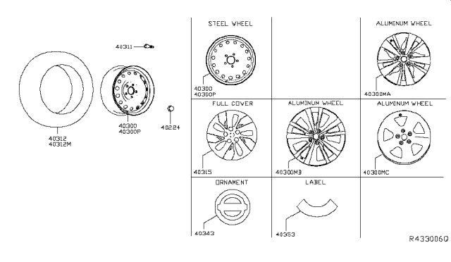 2019 Nissan Altima Disc Wheel Assembly Diagram for 40300-6CA0B
