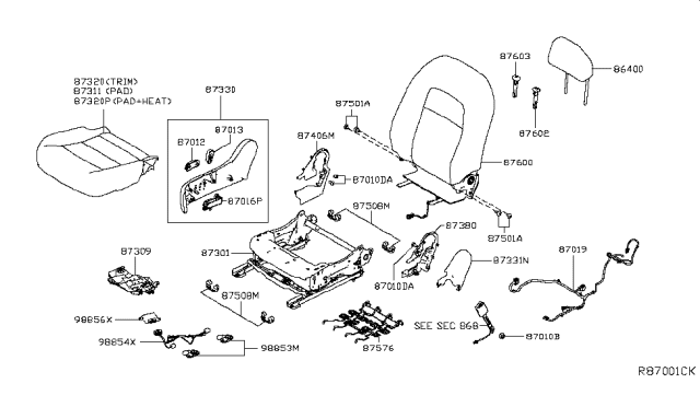 2019 Nissan Altima Trim & Pad Assy-Cushion,Front Seat Diagram for 87310-6CC2A