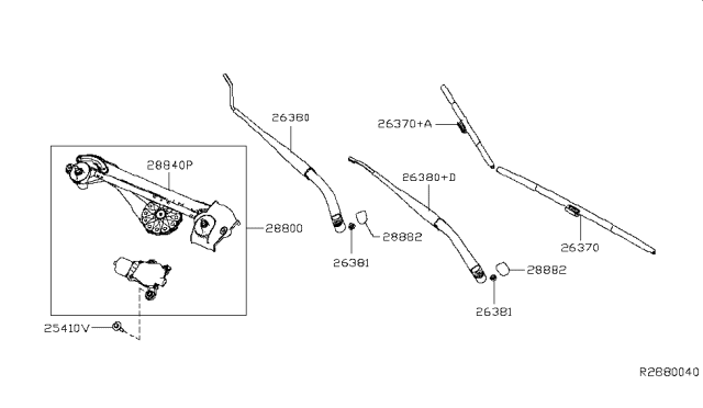 2019 Nissan Altima Windshield Wiper Blade Assembly Diagram for 28890-6CA1A