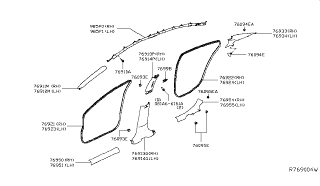 2019 Nissan Altima GARNISH Assembly-Front Pillar, RH Diagram for 76911-6CA0A