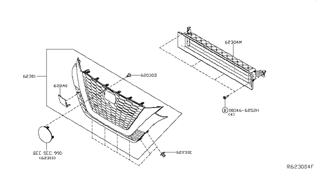 2019 Nissan Altima Grille Radiator Diagram for 62310-6CA2A