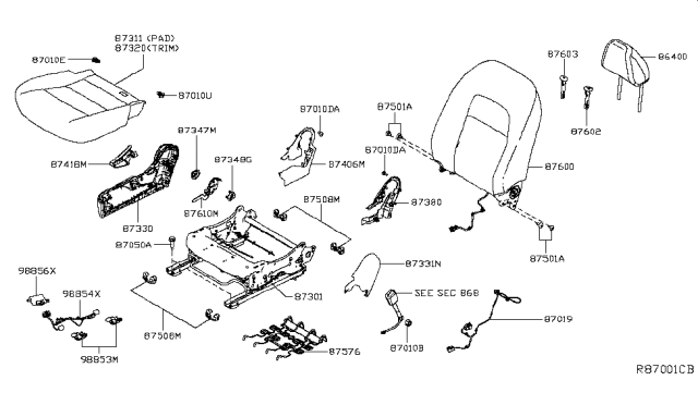 2019 Nissan Altima Lever-Front Seat Back Diagram for 87647-6CA0A
