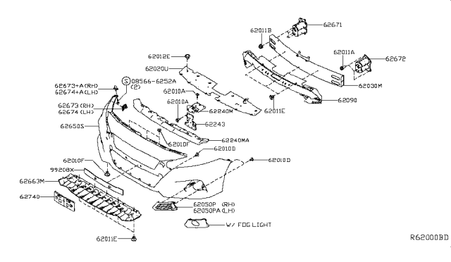 2019 Nissan Altima RETAINER-Front Bumper Lower Diagram for 62242-6CA0A