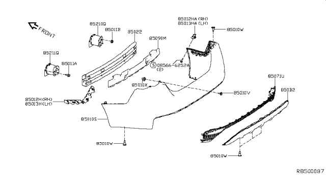 2019 Nissan Altima Rear Bumper Cover Diagram for 85022-6CA0H