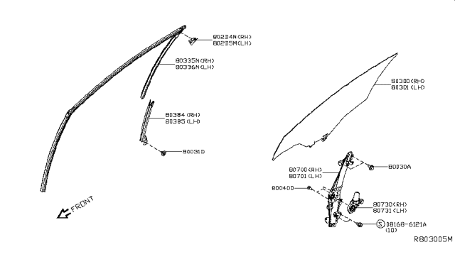 2019 Nissan Altima Motor Assembly - Regulator, LH Diagram for 80730-6CA0A