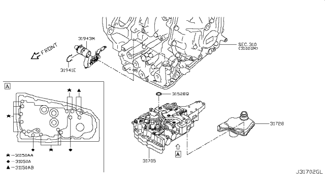 2019 Nissan Altima Control Valve Assembly Diagram for 31705-29X6C