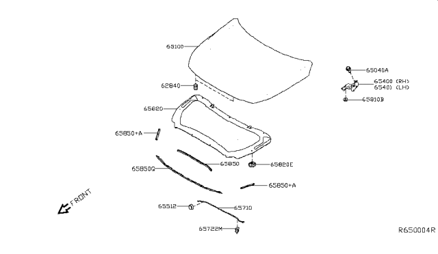 2019 Nissan Altima Rubber Seal Hood Diagram for 65810-6CA0A