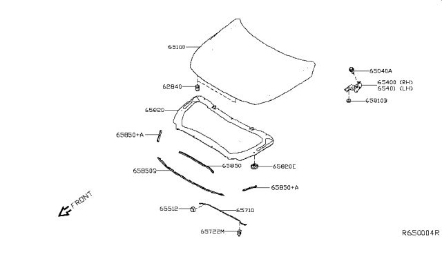 2019 Nissan Altima Seal-Hood,Front RH Diagram for 65820-6CA0A