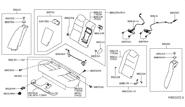 2019 Nissan Altima Rear Seat Armrest Gry Diagram for 88700-6CA0A