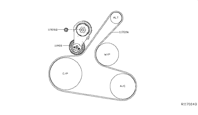 2019 Nissan Altima Tensioner Assy-Auto Diagram for 11955-5NA1A