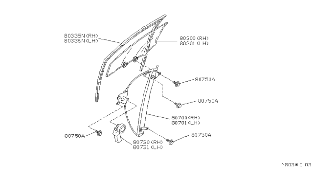 1989 Nissan Maxima Regulator Door Window Rh Diagram for 80720-85E00