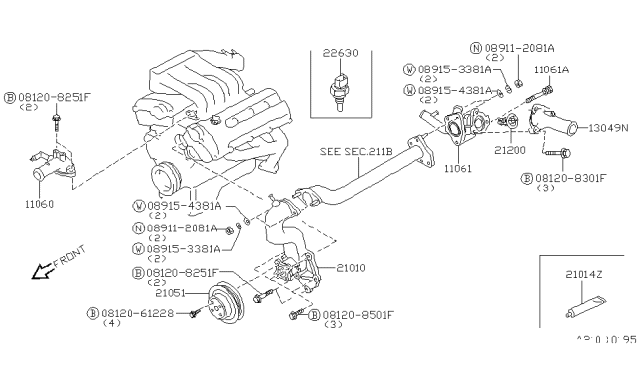 1994 Nissan Maxima Water Outlet Diagram for 11060-97E00