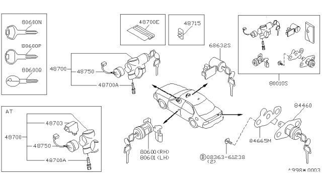 1989 Nissan Maxima Key Set & Blank Key Diagram