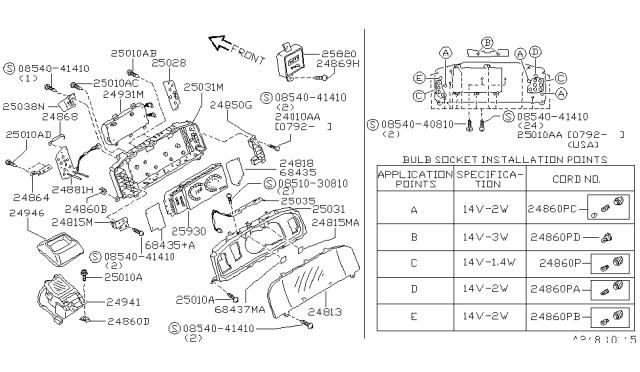 1991 Nissan Maxima Combination Meter Housing Lower Diagram for 24811-85E00