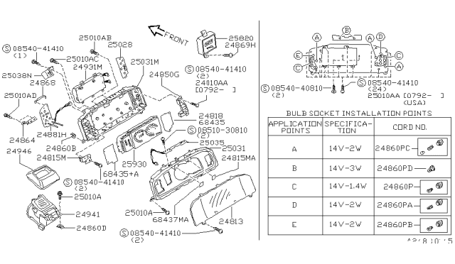 1991 Nissan Maxima Socket Bulb Diagram for 24860-11V00