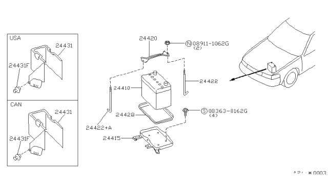 1994 Nissan Maxima Battery & Battery Mounting Diagram