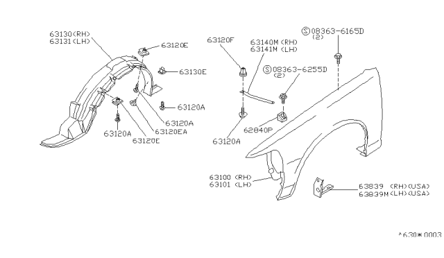 1989 Nissan Maxima Fender Front LH Diagram for 63101-85E30