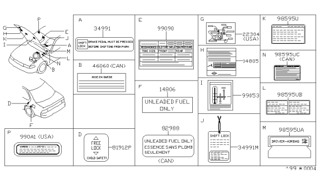 1990 Nissan Maxima Caution Plate & Label Diagram